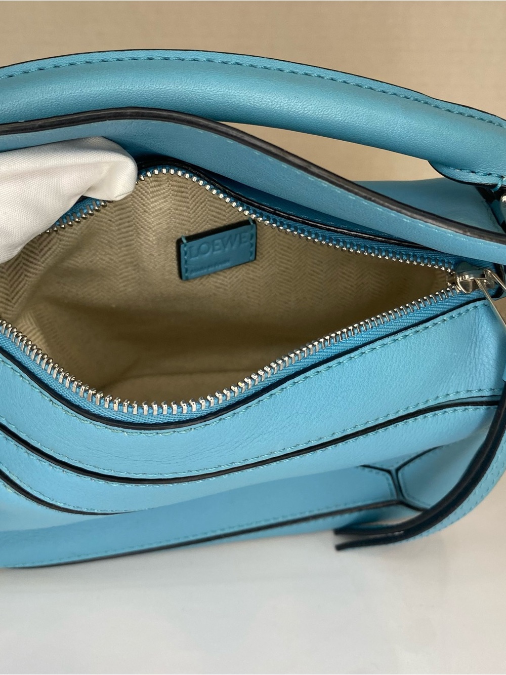 Women's Loewe Puzzle bag mini Blue Leather Top-Handle Bag - Picture 8 of 12